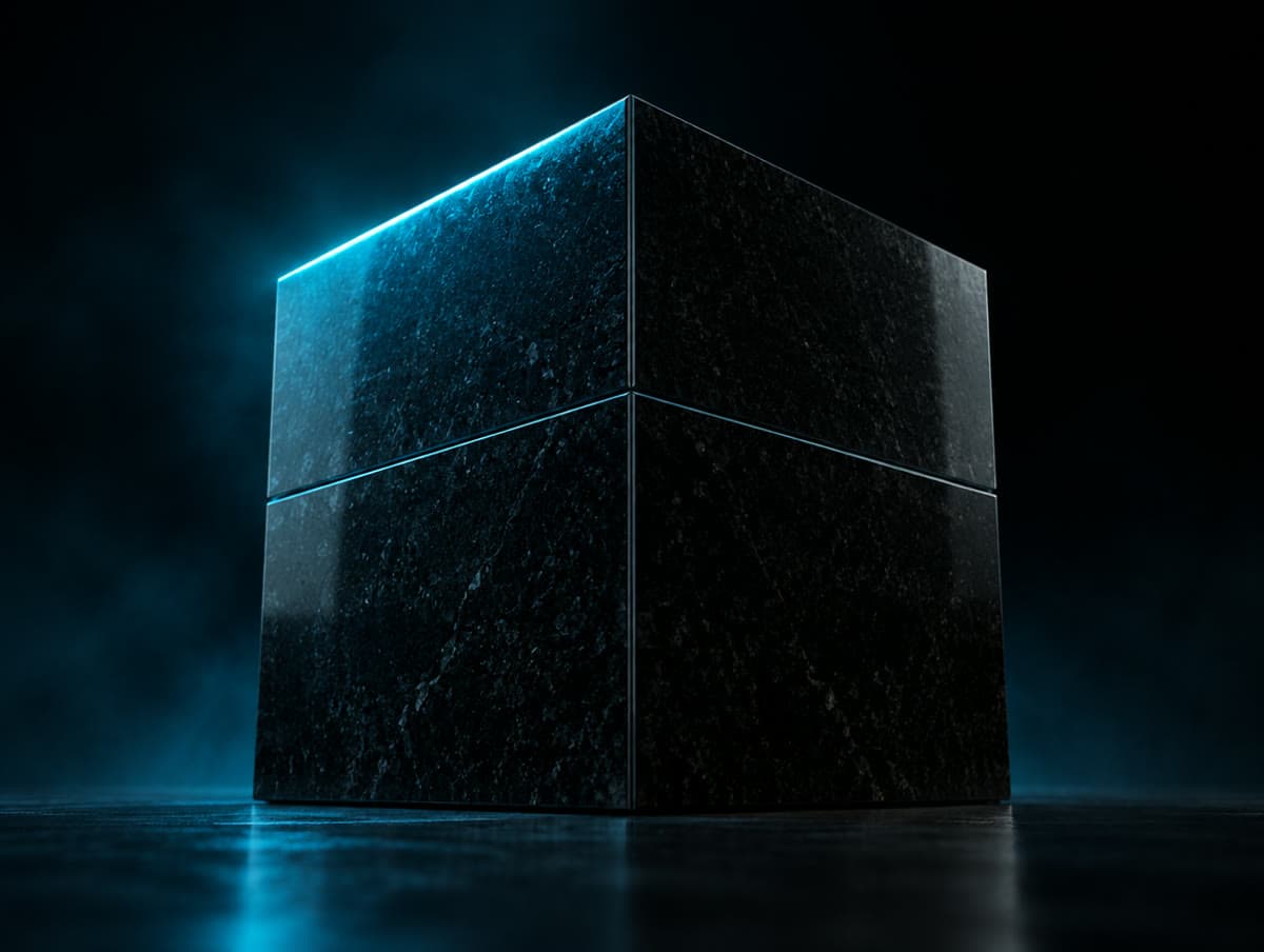 A black granite cube divided into four quarters